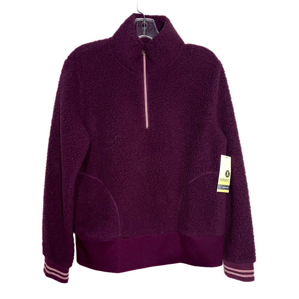 Xersion NWT Women's Fleece Long Sleeve Quarter-Zip Pullover Burgundy Size Medium